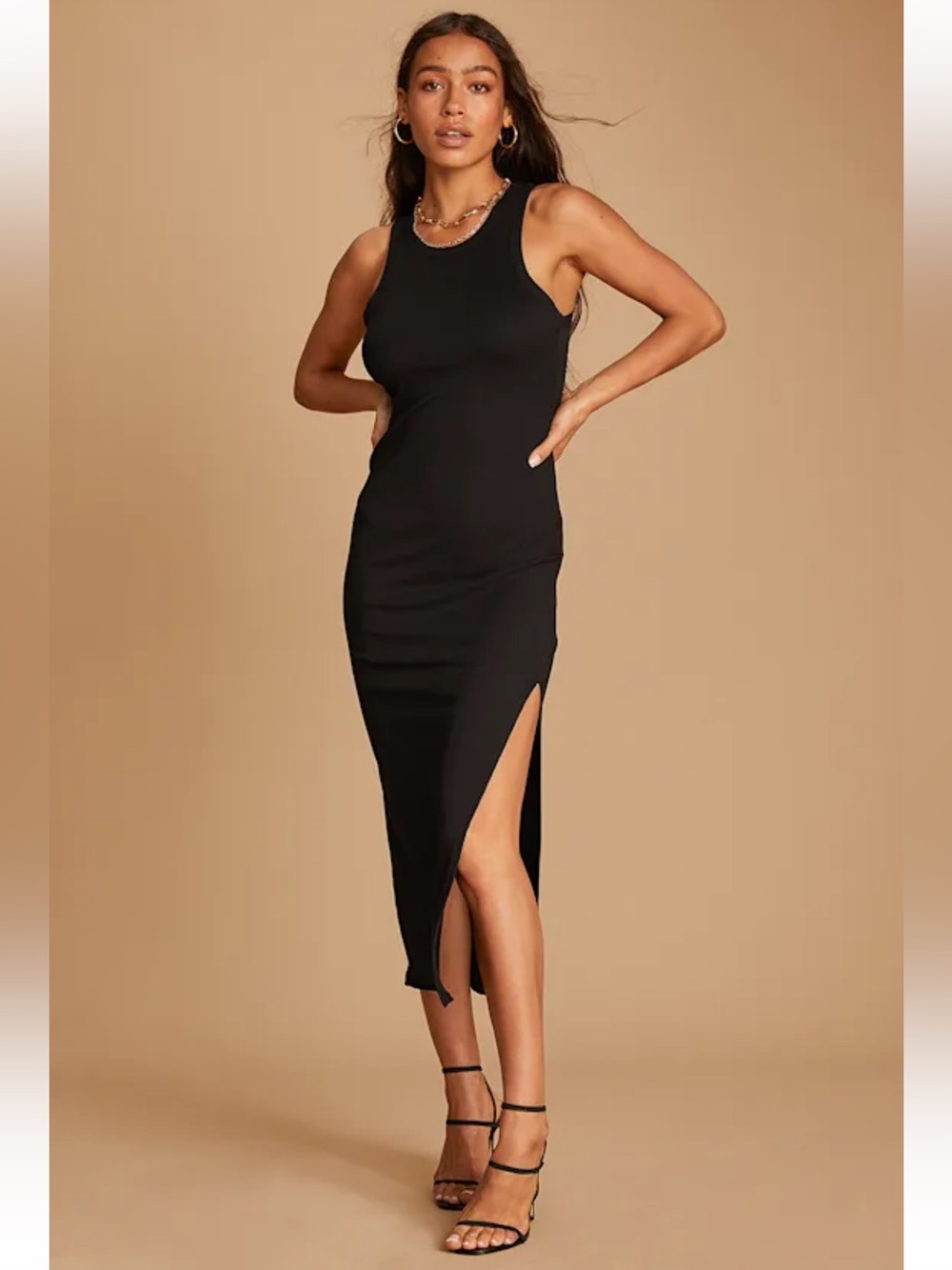 NWT Lulu's Simply Wonderful Black Ribbed Bodycon Midi Dress